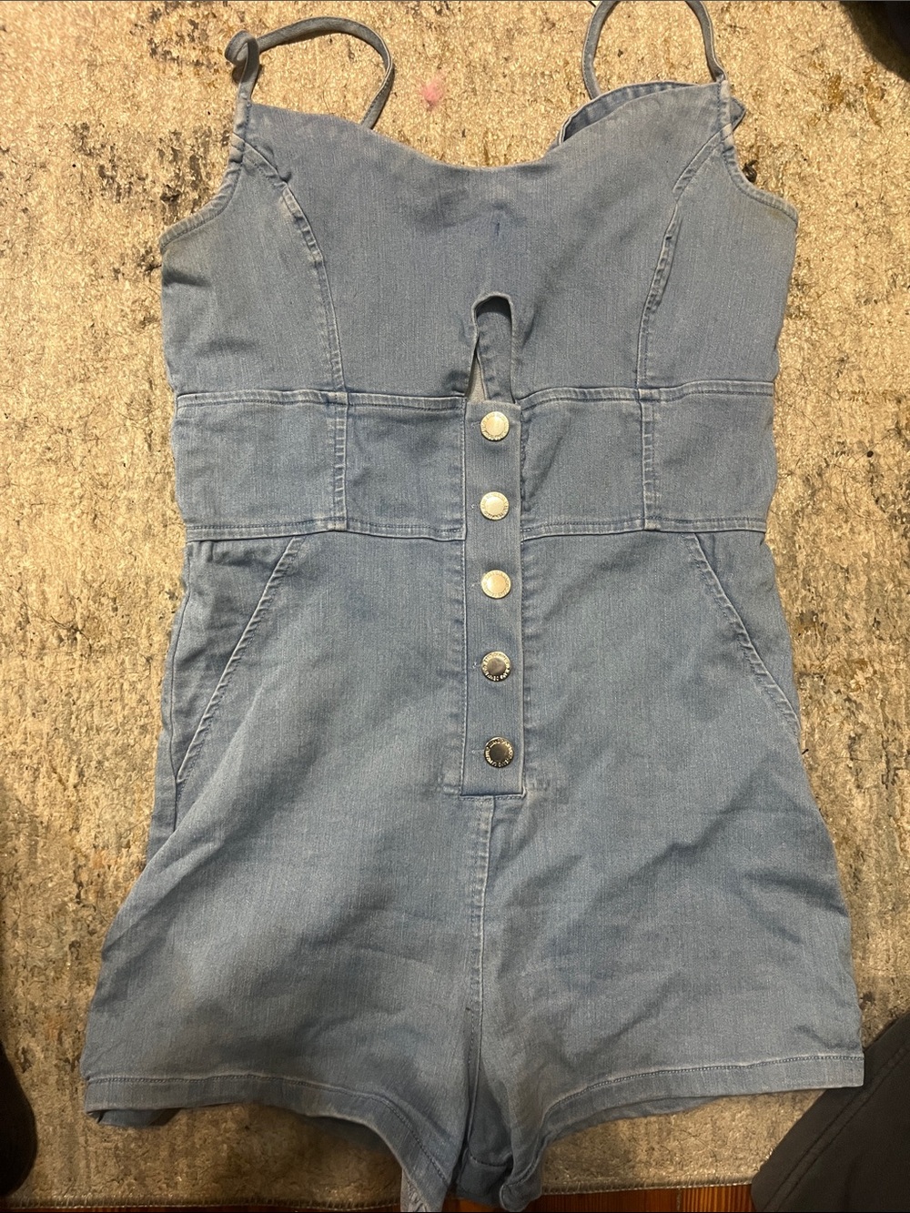 Girls Light Blue Denim Button Romper - Brand Unspecified
